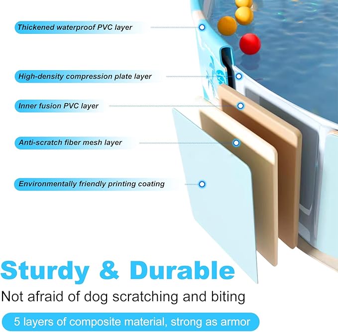 Foldable Swimming Pool for Kids 48"x18" Hard Plastic Portable Dog Pool Anti-Slip Collapsible Pets Bathtub Kiddie Pool Indoor Outdoor Backyard (Beach Party 48'')