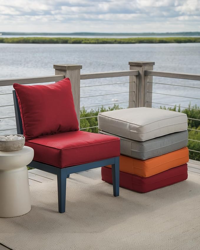 Luxury 24x24x6 Inch Outdoor Deep Seat Cushions Set of 6 - Comfortable Patio Zipper Chair Cushion for Outside Sets Wicker Dining Rocking Swivel Chairs Loveseat Couch Sectional Sofa - Red