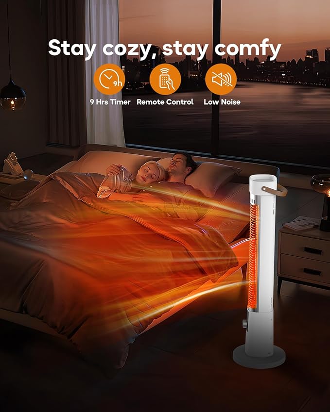 Patio Heater for Outdoor Use, 32" Electric Space Heater Indoor, Portable Infrared Heater with 60-Degree Oscillation, Timer, Remote, for Patio, Gazebo, White
