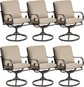 MELLCOM Patio Swivel Chair Set of 6, Heavy Duty Outdoor Dining Chairs with Thickened Cushions, Metal Patio Chairs Gentle Rocker for Outside, Garden Lawn & Porch, Backyard, Khaki
