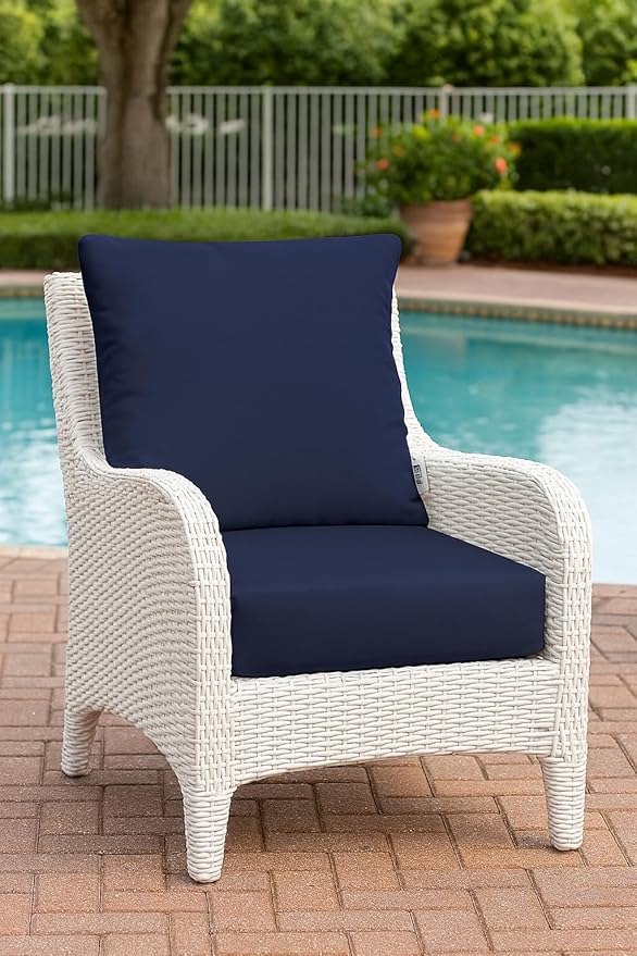 RSH DECOR Deep Seating Cushion with Pillow Back | 24” x 26” x 5" Seat | Water and Fade-Resistant Spun Fabric | Made in USA | Outdoor Chair Cushion Set for Patio Furniture (Navy Blue)