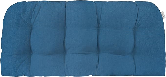 RSH DECOR: Sunbrella Tufted Wicker Loveseat Cushion | 41” x 19" | Water and Fade-Resistant Performance Fabric | Outdoor Settee Cushion for Patio Furniture | Canvas Regatta