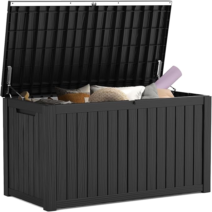 Mars Villa 180 Gallon Outdoor Storage Box Waterproof, Extra Large Resin Deck Box, Outside Storage Bin for Patio Furniture Cushions, Pool Supplies, Sports Gear, UV Resistant and Weatherproof, Black
