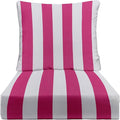 RSH DECOR Deep Seating Cushion with Pillow Back | 23” x 25” x 5" Seat | Water and Fade-Resistant Spun Fabric | Made in USA | Outdoor Chair Cushion Set for Patio Furniture (Pink & White Stripe)