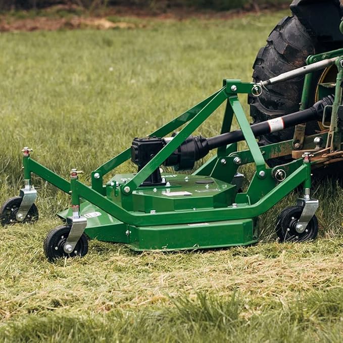 Titan Attachments 3 Point PTO Finish Mower, 48" Cutting Width, Cat 1 Hookup, Green Finish, Rear Discharge, Pull Behind Mower for 18-30 HP Tractors, Low-Noise Cast Iron Gearbox