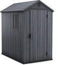 Keter Darwin 4x6 Feet Outdoor Storage Shed, Graphite Gray – Lockable Resin Organizer Unit with Single Door, Window, and Skylight for Backyard, Garden, or Lawn Organization