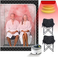 Smartmak 2 Person Portable Steam Infrared Sauna Box with 660nm Red Light Therapy Lamp for Home Relaxation, 4 L 1500W Steamer Extra Large Full Body Saunas Spa Tent, Remote Control, 2 Folding Chairs