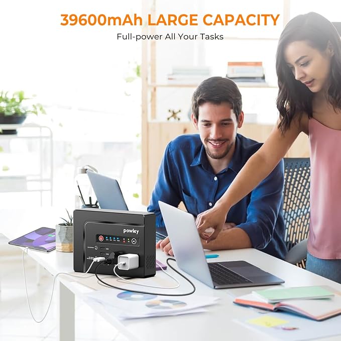 Powkey Portable Power Station 200W, 146Wh Portable Solar Generator Battery Pack with 2 Pure Sine Wave AC Outlets/4 USB A/1 DC Port, Lithium Battery Backup Power Supply for Camping Travel Outdoor Home