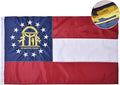 Georgia State Flag 6x10 Ft, Deluxe Full Embroidered Heavy Duty 100% Polyester Durable GA Outside Flags, Indoor/Outdoor, Sewn Stripes and Brass Grommets