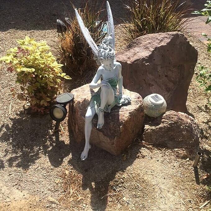 Angel Figurine Outdoor Statue, 9'' Brown Resin Angel Craft for Home, Table, Lawn, Yard, Porch, Patio, Christmas, Housewarming Gifts