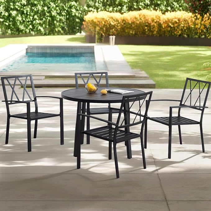 Outdoor Dining Chairs Set of 4, Aluminum Frame Stackable Patio Dining Chairs with Armrest, Wrought Iron Patio Bistro Chairs for Lawn, Backyard, Garden, Porch
