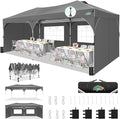 COBIZI 10x20 Pop Up Canopy Tent with 4 Sidewalls, Instant One-Push Setup, Commercial Canopy with Air Vent & Reflective Strip, UPF 50+ Waterproof Party Tent with Sandbags & Stakes for Events (Gray)