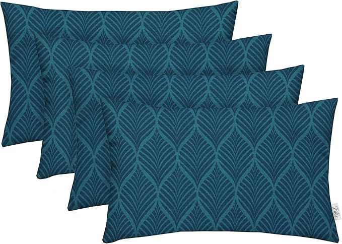 RSH Décor - Jumbo Lumbar Throw Pillows – Set of 4 | 26" x 16" | Outdoor Use – Patio, Lounge, Adirondack, Deck | Water & Fade-Resistant | Includes Down-Alternative Inserts | Fenbrook Blue