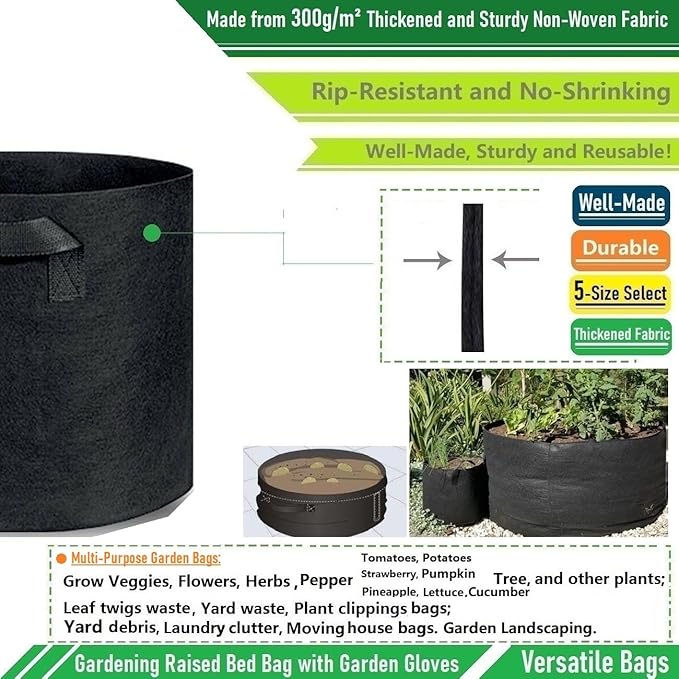 400 Gallon Large Raised Garden Bed Bag (70x24 inch) Big Garden Bag Sturdy Plant Grow Bag for Tomato,Potato Planter,Herb Veggies Planter Bag,Flower Bed,Yard Waste Bag,Lawn Debris Bag,Leaf Bag W/ Gloves