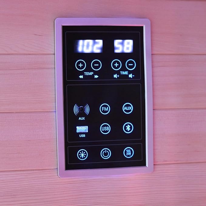Low EMF Far Infrared Sauna for 2 Person, Canadian Hemlock Wood Sauna Room with Tempered Glass Door, WiFi Control, 110V, 10 Infrared Heaters, 2200W, Reading & 7-Color Starry Light, Oxygen Bar, Speaker