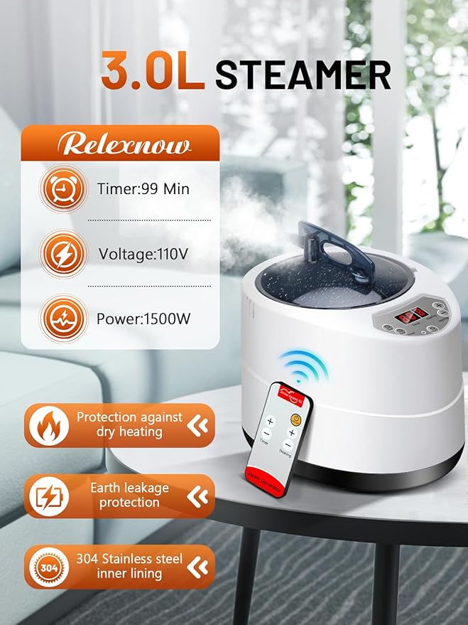 Portable Steam Sauna for Home, Portable Sauna Box Full Body for Home with 9 Adjustable Heat Levels, Steam Sauna with 3L 1500W Steamer, Folding Chair, 99 Minute Timer