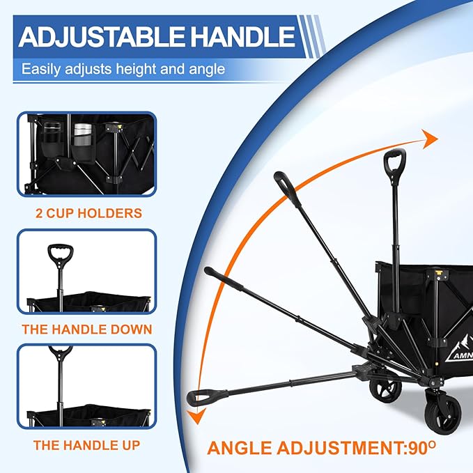 Collapsible Wagon Cart with Wheels Foldable, Folding Wagons Carts with Silent Universal Wheels, Large Grocery Cart On Wheels, Heavy Duty Utility Wagon for Shopping Beach Sports Fishing Camping, 130L