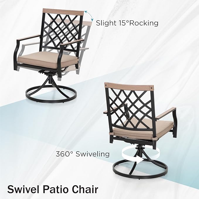 PHI VIALLA Patio Chairs Outdoor Swivel Dining Chairs Outdoor Furniture Chairs Set of 6 with Cushion Suports 300lbs for Lawn Garden Backyard Weather Resistant-Black Frame