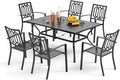 PHI VILLA 7 Pieces Patio Dining Set, Outdoor Dining Table Set for 7 with Stackable Patio Dining Chairs, Patio Table and Chairs Set for Outsides, Black Style 2