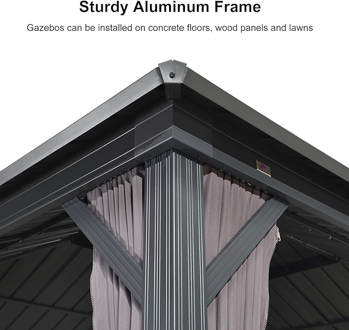 PURPLE LEAF 10' X 12' Gazebo Outdoor Aluminum Gazebo with Heavy Duty Galvanized Steel Double Roof for Patio Backyard Deck, Netting and Curtains Included, Grey