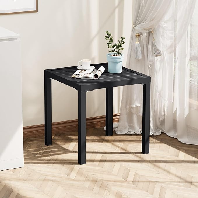 Crestlive Products Outdoor Side Table Set of 2 - Small Metal Square End Table - Easy to Assemble, Weather Resistant Ideal for Garden, Patio, Poolside, Beach, Balcony, Porch
