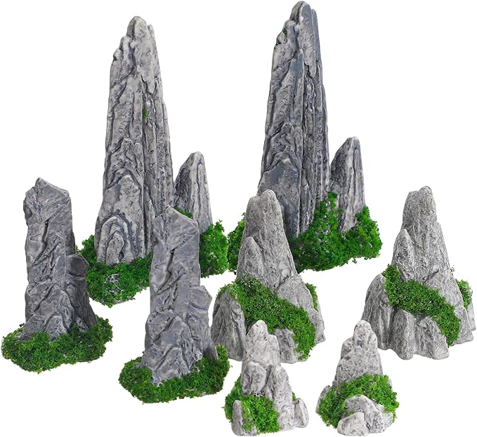 8Pcs Mini Rockery Zen Garden Accessories Mini Terrarium Decor, Miniature Mountain Bonsai Figurines for DIY Plant Pot