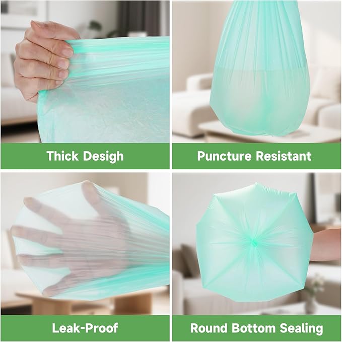 3 Gallon Trash Bag Bathroom Green-Unscented - Small Kitchen Mini Garbage Bags Biodegradable Compostable 100 Count Strong Can Bin Liners for Car Office Bulk Waste Basket Liner Heihaily