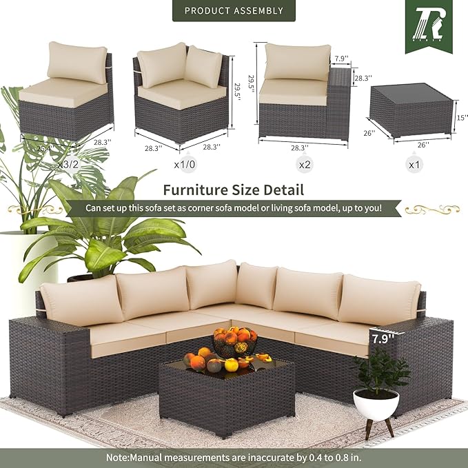 10 Pieces Outdoor Patio Furniture Set Outdoor Furniture Patio Sectional Sofa Conversation Sets w/ETL Approved 45" Gas Outdoor Fire Table & Coffee Table, Swivel Rocking Chair (Brown)