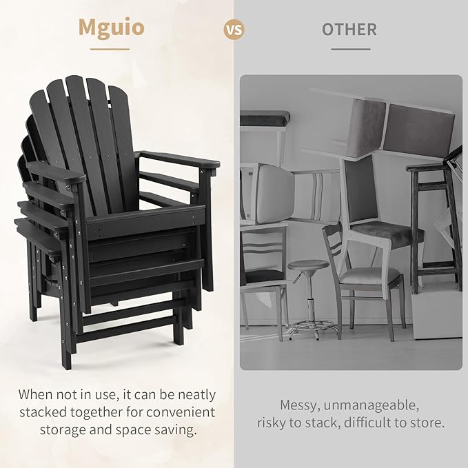 Stackable Adirondack Chair, Space Saving HDPE All-Weather Fire Pit Chairs for Outdoor Lawn Porch Deck
