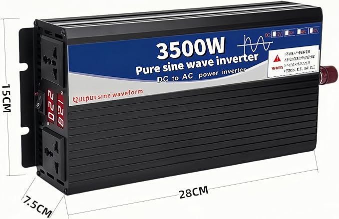 3500 Watt Power Inverter 72V DC to 110V AC Converter, RV Inverter, LED Display with 2 AC Outlets Dual Fans Radiating, for RV, Camp and Home, Electric Tool Pure Sine Wave Inverter (110V, 3500W, 72V)