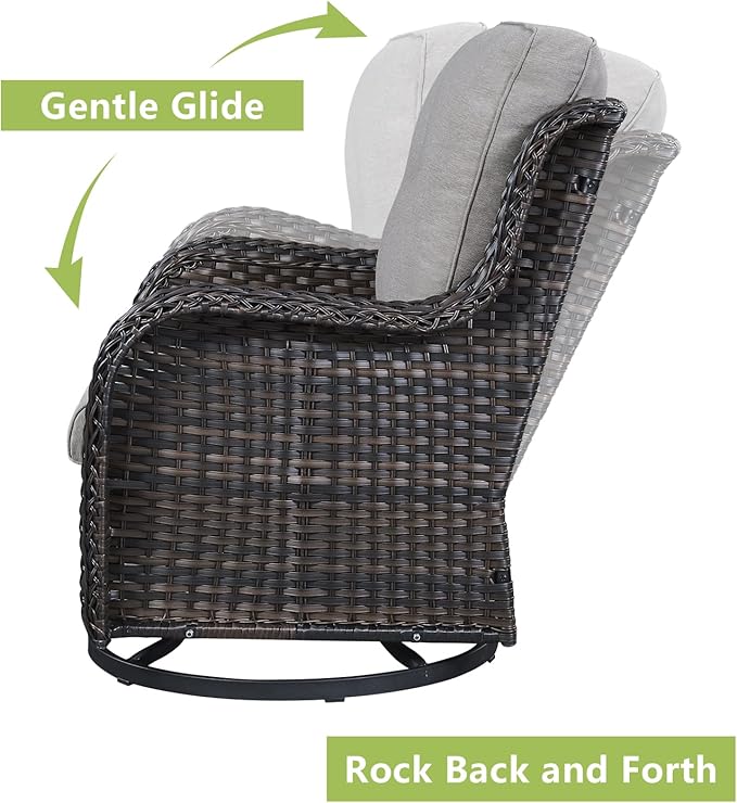Rilyson 6 Piece Outdoor Patio Furniture Set - Rattan Wicker Patio Conversation Sets with 2 Swivel Rocker Chairs,2 Ottomans,1 Loveseat and 1 Coffee Table for Outside Porch Deck Backyard(Brown/Grey)