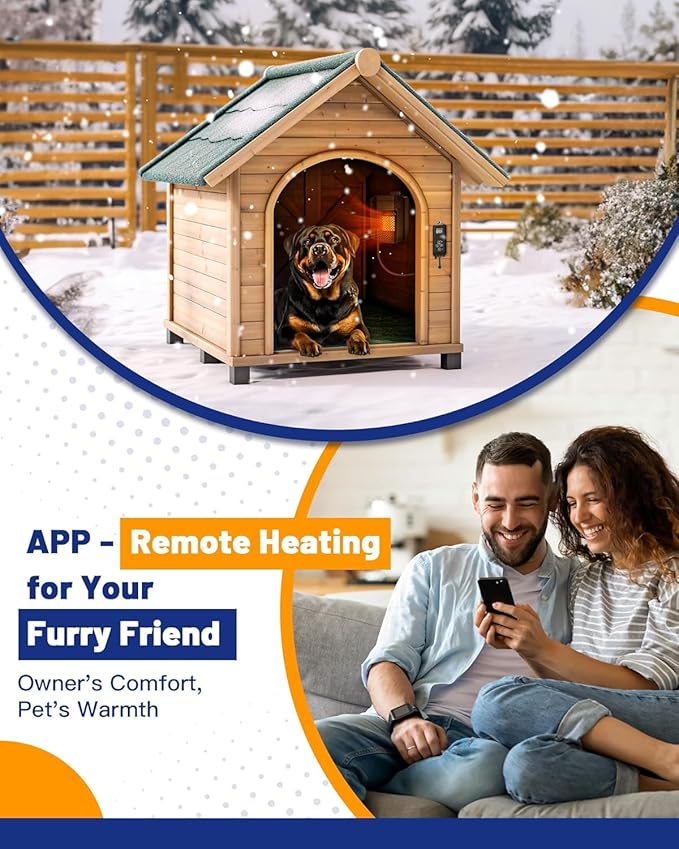 Kiroto Outdoor Dog House Heater With Thermosta - 500 Watt WiFi-Controlled with for Outside Dog House Outdoor with 2.03FT External Temperature Probe Pet Heater For Doghouse