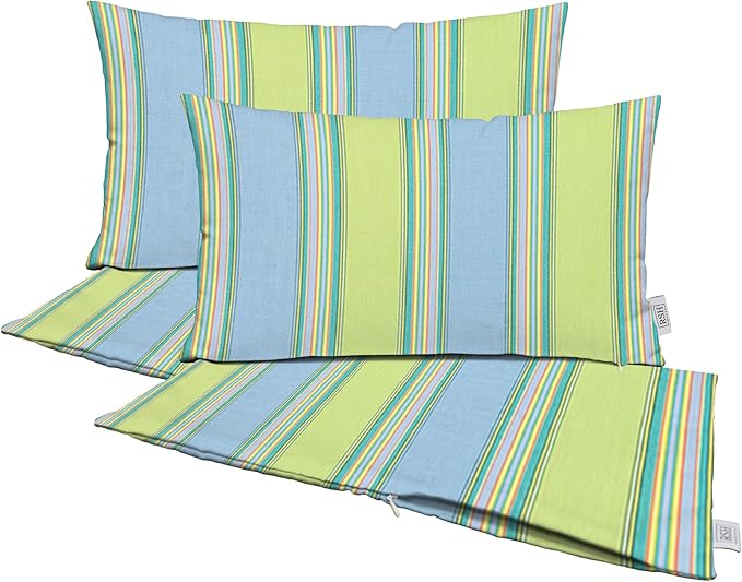 RSH DECOR: Sunbrella Pillow Covers Set of 4 | Covers Only - 20" x 12" | Outdoor Lumbar Pillow Covers Crafted with Sunbrella Performance Fabric | Bravada Limelite