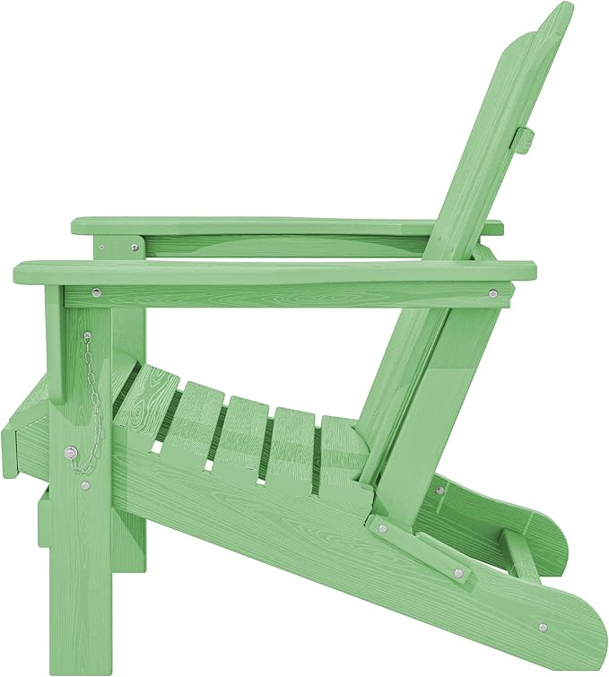KINGYES Folding Adirondack Chair Set of 2, HDPE All-Weather Folding Adirondack Chair, Light Green