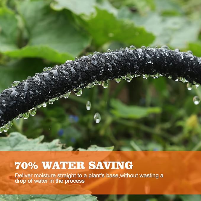 Soaker Hose 100 FT for Garden with 1/2" Diameter Irrigation Hose Save 70% of Water Solid Brass Interface Eminently Suitable for Lawn and Garden Bed Cover