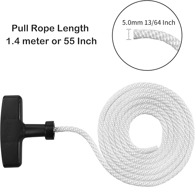 2-Pack Lawn Mower Pull Cord, 1.4m 13/64 Inch 5mm Recoil Starter Rope with Handles Fit for Honda Predator Champion Generac Small Engine Generator Trimmer Chain Saw Pressure Washer Snow Blower