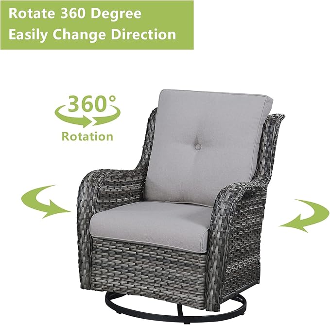 Rilyson 6 Piece Outdoor Patio Furniture Set - Rattan Wicker Patio Conversation Sets with 2 Swivel Rocker Chairs,2 Ottomans,1 Sofa and 1 Coffee Table for Outside Porch Deck Yard(Mixed Grey/Grey)