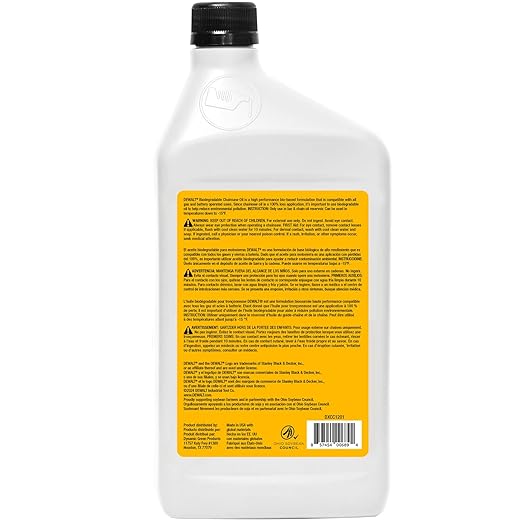 DEWALT – Biodegradable Bar & Chain Oil – Green, Eco-Friendly, Non-Toxic Professional Bar & Chainsaw Lubricant – Ultraclean All-Season Oil for Gas, Electric Saw, and Pole Saw, 32 oz (Case of 12)