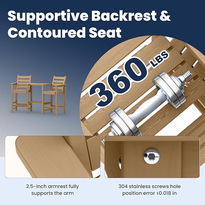 Tall Adirondack Chairs Set of 2, All Weather HDPE Poly Bar Height Balcony Adirondack Chair with Removable Double Connecting Trays, Outdoor Adirondack Barstools for Deck, Patio, Yard, Pool, Lawn