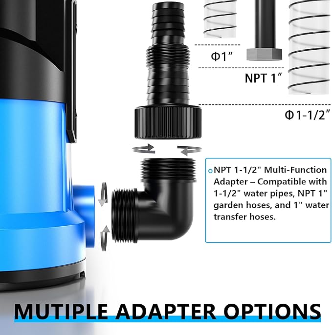FOTING Sump Pump 3/4HP Automatic Submersible Water Pump 4 Mode, 2400GPH Thermoplastic Electric Portable Transfer Water Pump for Swimming Pool Garden Pond Basement with 16ft Long Power Cord