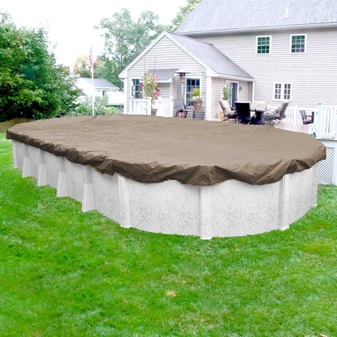 Robelle 12 x 18 ft Professional Tan Winter Oval Pool Cover for Above Ground Pools, 4 ft Overlap (16 x 22 ft Cover Size), Solid 12 x 12 Scrim, 3.7 oz/yd2, 15-Year Warranty, Style: 571218-4-ROBA