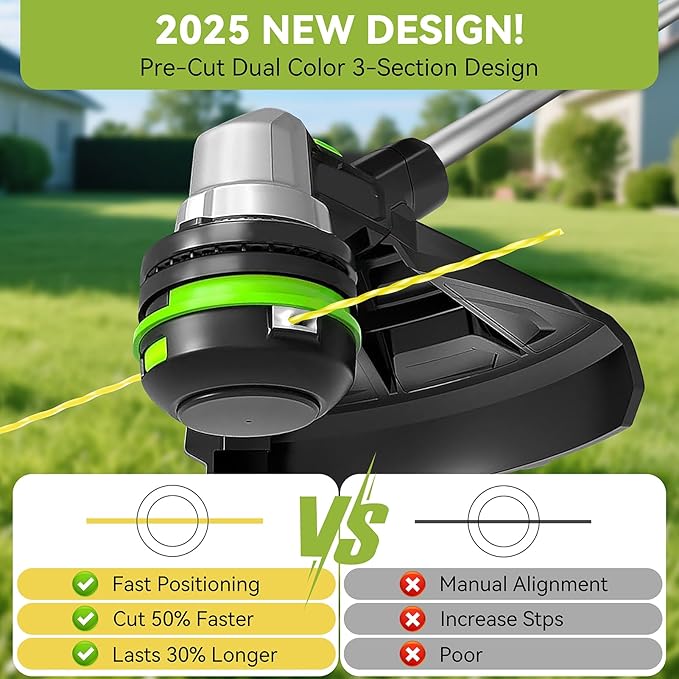 KAITAI String Trimmer Line 095”,Pre-Cut Dual Color 3-Section Fast-Positioning Design, for Gas and Electric Grass Trimmer and Brushcutters, Fits Most Standard Models,16FTx4