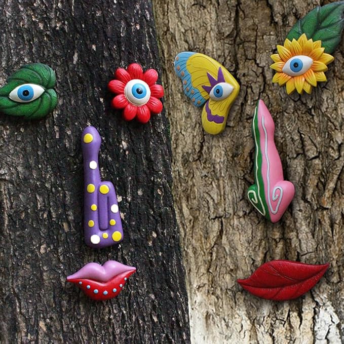 Tree Faces Decor Outdoor, Trees Art Decoration, Colorful Funny Outdoor Tree Faces Decor Creative Face for Patio Trees and Wall Decoration (Color 1)