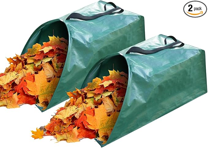 2 pack 53 gallons Leaf Collector Reusable Yard waste bags Heavy Duty Extra Large lawn Leaf Bags Chute With Handles Garden dustpan Bags for Leaves Debris Grass Clipping