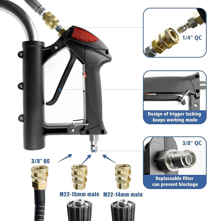 JANZ 24'' Pressure Washer Surface Cleaner with 4 Wheels,Dual Handle,Stainless Steel Housing, 4 Replacement Nozzle Cores and 2 Hose Adapters,Ideal for Driveways, Sidewalks,Patios,Decks Cleaning