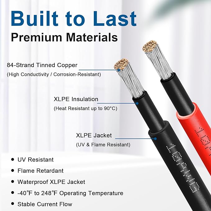 XRDS -RF Solar Extension Cable 10AWG, 6FT Red & Black Solar Panel Wire with Solar Connectors, PV Wire with Disconnect Wrenches & Extra Male/Female Connectors for RV, Camper, Inverter, Off-Grid System