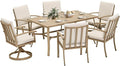 HAPPATIO 7 Piece Patio Dining Set, Aluminum Outdoor Dining Set for 6, Patio Furniture Sets, 2 Swivel Dining Chairs, 4 Dining Chairs, Aluminum Furniture Set for Patio, Yard (Beige)