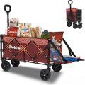 Collapsible Tailgate Wagon with Wheels, Compact Size Folding Utility Cart, 380LBS Capacity for Garden, Grocery, Beach, Camping – Portable Heavy Duty Cart(Brick Dot)