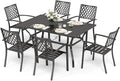 Sophia & William Patio Dining Set Metal Outdoor Table and Chairs Furniture Set 7 Piece, Large 60.2" Dining Table with Umbrella Hole and 6 Backyard Garden Chairs Support 300LBS for Deck, Lawn, Garden