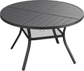 VICLLAX Outdoor Patio Round Dining Table, 47.2"x 47.2" Spliced Metal Tabletop with Storage Shelf for Deck Lawn Garden Backyard, Black